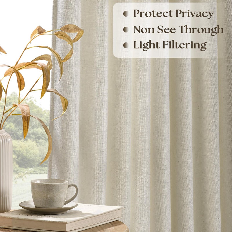 Seeluck Pinch Pleated Linen Curtains 108 Inches Long for Living Room Tan Beige Double Pleated Drapes Hooks Rings Back Tab Farmhouse Ceiling Floor 108 Inch Window Curtains Bedroom Neutral Flax Linen 1 Panel - Image 4