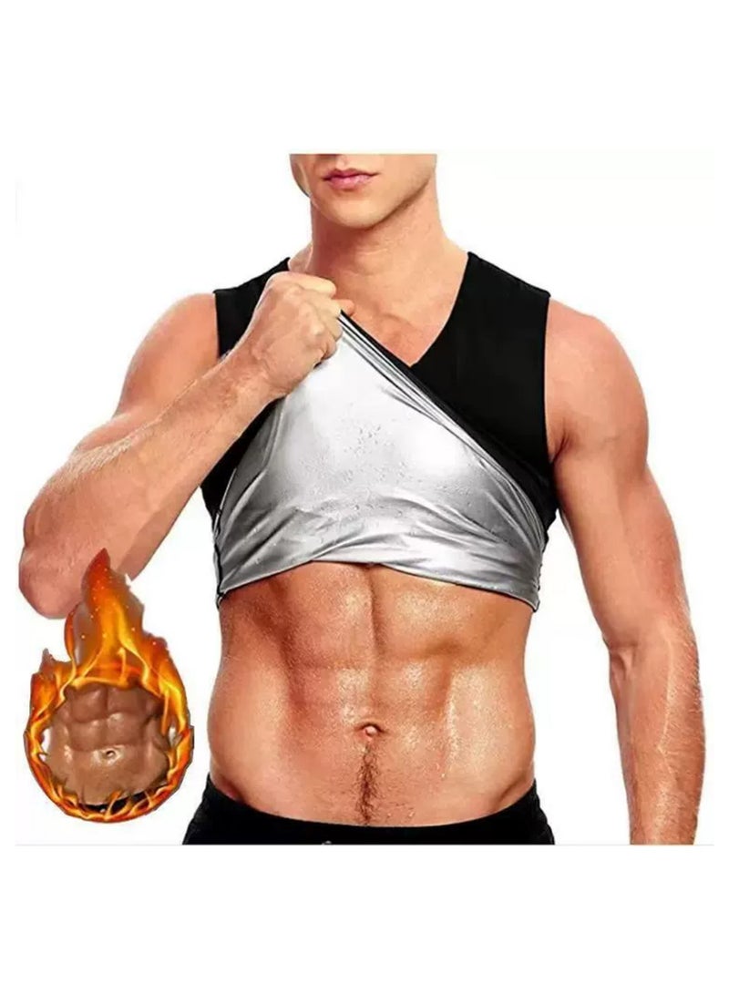 YOUGE Men Sauna Shaper Vest Thermo Sweat Shapewear Slimming Tank Top Gym Fitness Workout Zipper Corset Shirt Fat Burning Slimming Body Shaper Sauna Vest (L) - Image 1