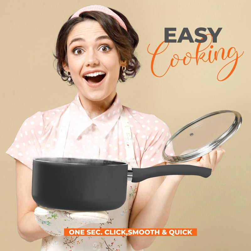 Utopia Kitchen Nonstick Saucepan with Detachable handle & Glass Lid (1, Grey - Black, 2 QT) - Image 5