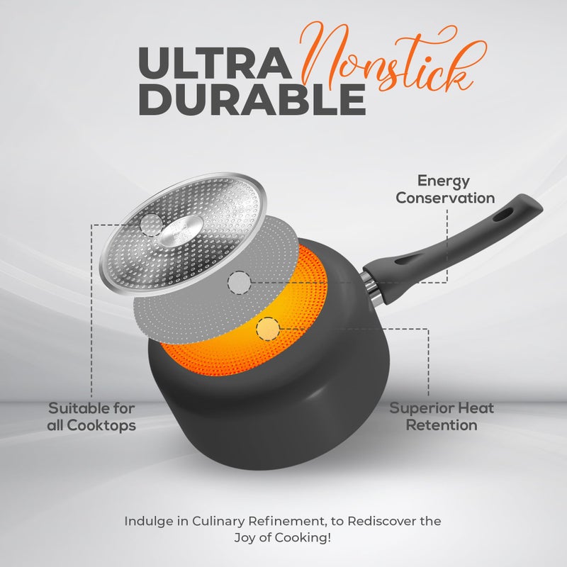 Utopia Kitchen Nonstick Saucepan with Detachable handle & Glass Lid (1, Grey - Black, 2 QT) - Image 4