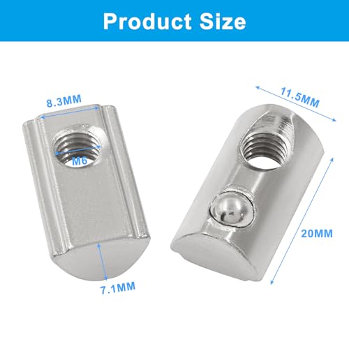 Hitefu 50PCS Roll in Spring T Nuts, 3030 Series M6 Half Round T Slot Nut Ball Loaded Elastic T Nut, Carbon Steel T-Nut for T-Slot 8mm 30 Series Aluminum Extrusion Profile - Image 5