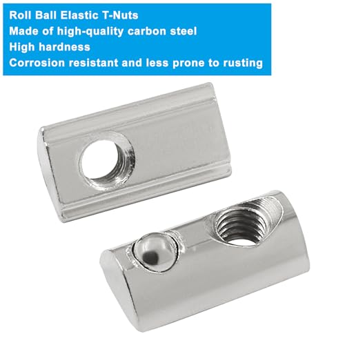 Hitefu 50PCS Roll in Spring T Nuts, 3030 Series M6 Half Round T Slot Nut Ball Loaded Elastic T Nut, Carbon Steel T-Nut for T-Slot 8mm 30 Series Aluminum Extrusion Profile - Image 4
