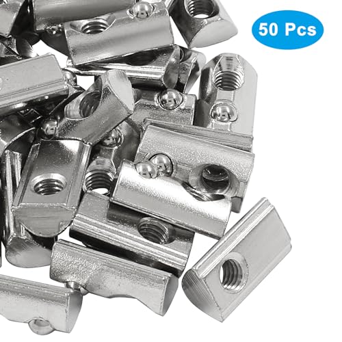 Hitefu 50PCS Roll in Spring T Nuts, 3030 Series M6 Half Round T Slot Nut Ball Loaded Elastic T Nut, Carbon Steel T-Nut for T-Slot 8mm 30 Series Aluminum Extrusion Profile - Image 2