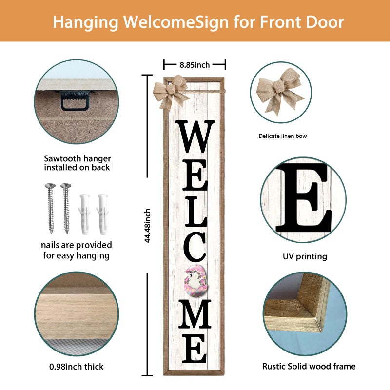 Surfapans Interchangeable Welcome Sign for Front Porch Standing 45"X9" Large with 12 Pcs Replaceable Icons Outdoor Decorations Frame Tall Vertical Outside Farmhouse Rustic Door Decor (Wood) - Image 3