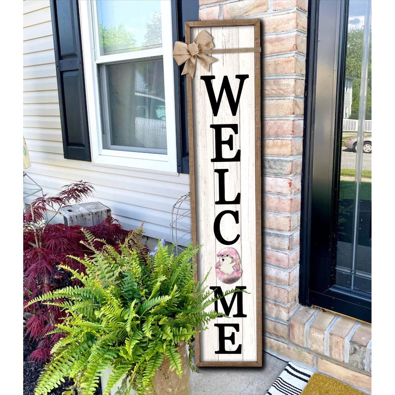 Surfapans Interchangeable Welcome Sign for Front Porch Standing 45"X9" Large with 12 Pcs Replaceable Icons Outdoor Decorations Frame Tall Vertical Outside Farmhouse Rustic Door Decor (Wood) - Image 2