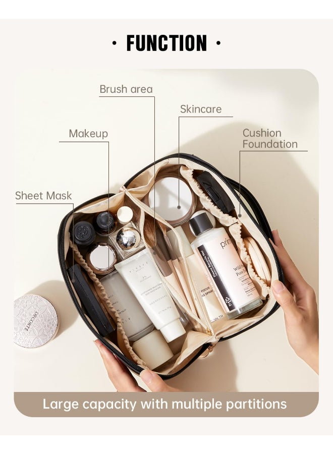 EACHY Travel Makeup BagLarge Capacity Cosmetic Bags for WomenWaterproof Portable Pouch Open Flat Toiletry Bag Make up Bag with Divider and Handle Gifts for Women Black Medium - Image 4