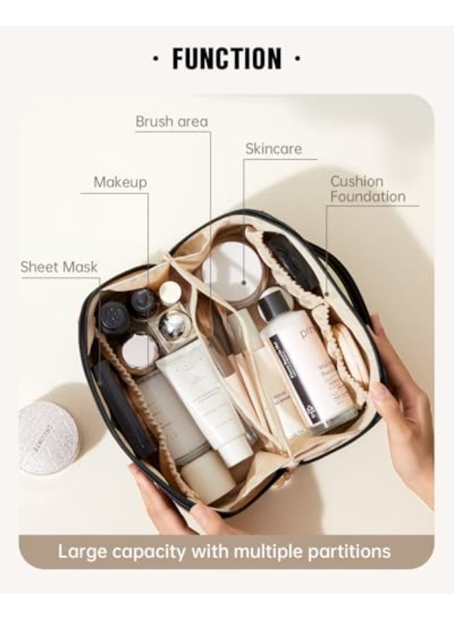 EACHY Travel Makeup BagLarge Capacity Cosmetic Bags for WomenWaterproof Portable Pouch Open Flat Toiletry Bag Make up Bag with Divider and Handle Gifts for Women Black Medium - Image 3