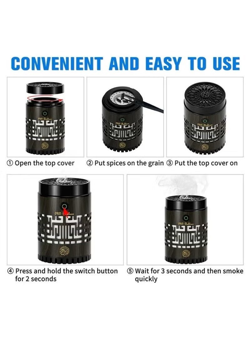 ELTRAZONE - SQ-309 Quran Speaker & Mini Bakhoor Incense Burner – 8GB Memory, 15 Language Recitations, Bluetooth Speaker with Multicolor LED Night Light, App & Remote Controlled, Natural Wood Finish, Wireless Audio, Dual-Function Quran Player and Aroma Diffuser for Home & Travel - Image 1