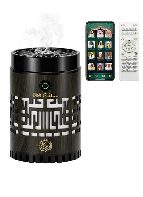 SQ-309 Quran Speaker & Mini Bakhoor Incense Burner – 8GB Memory, 15 Language Recitations, Bluetooth Speaker with Multicolor LED Night Light, App & Remote Controlled, Natural Wood Finish, Wireless Audio, Dual-Function Quran Player and Aroma Diffuser for Home & Travel