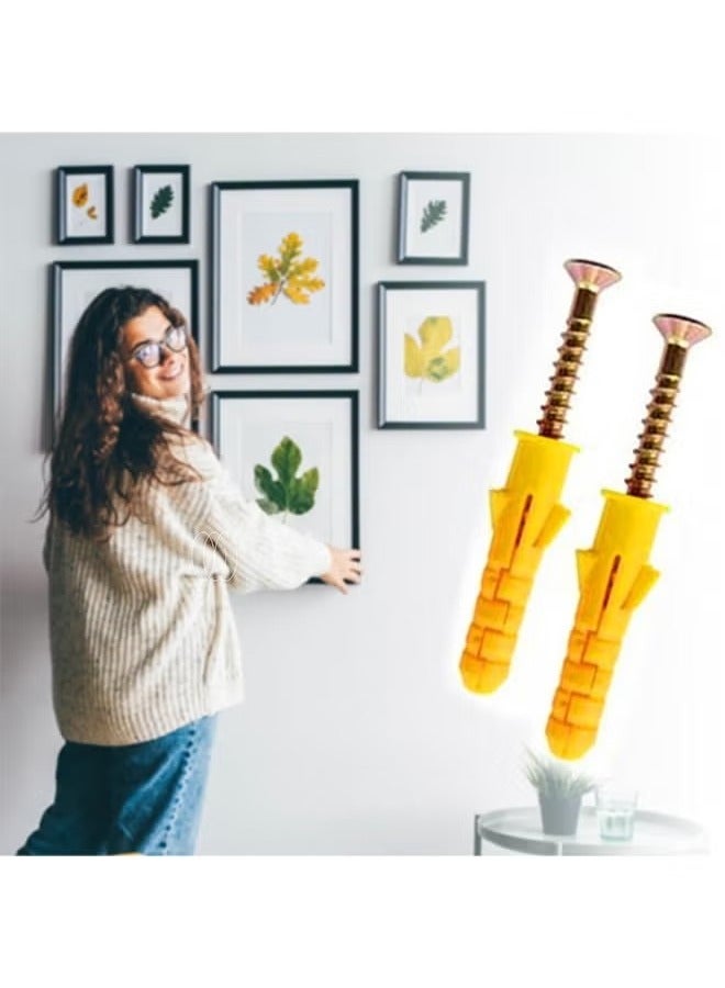 OMEVE 40 Sets Small Yellow Plastic Expansion Tube Expansion Plug With Self-Tapping Screws Self Drilling Screws Wall Expansion Plug Plastic Expansion Bolt Nylon Expansion Bolt Yellow - Image 3