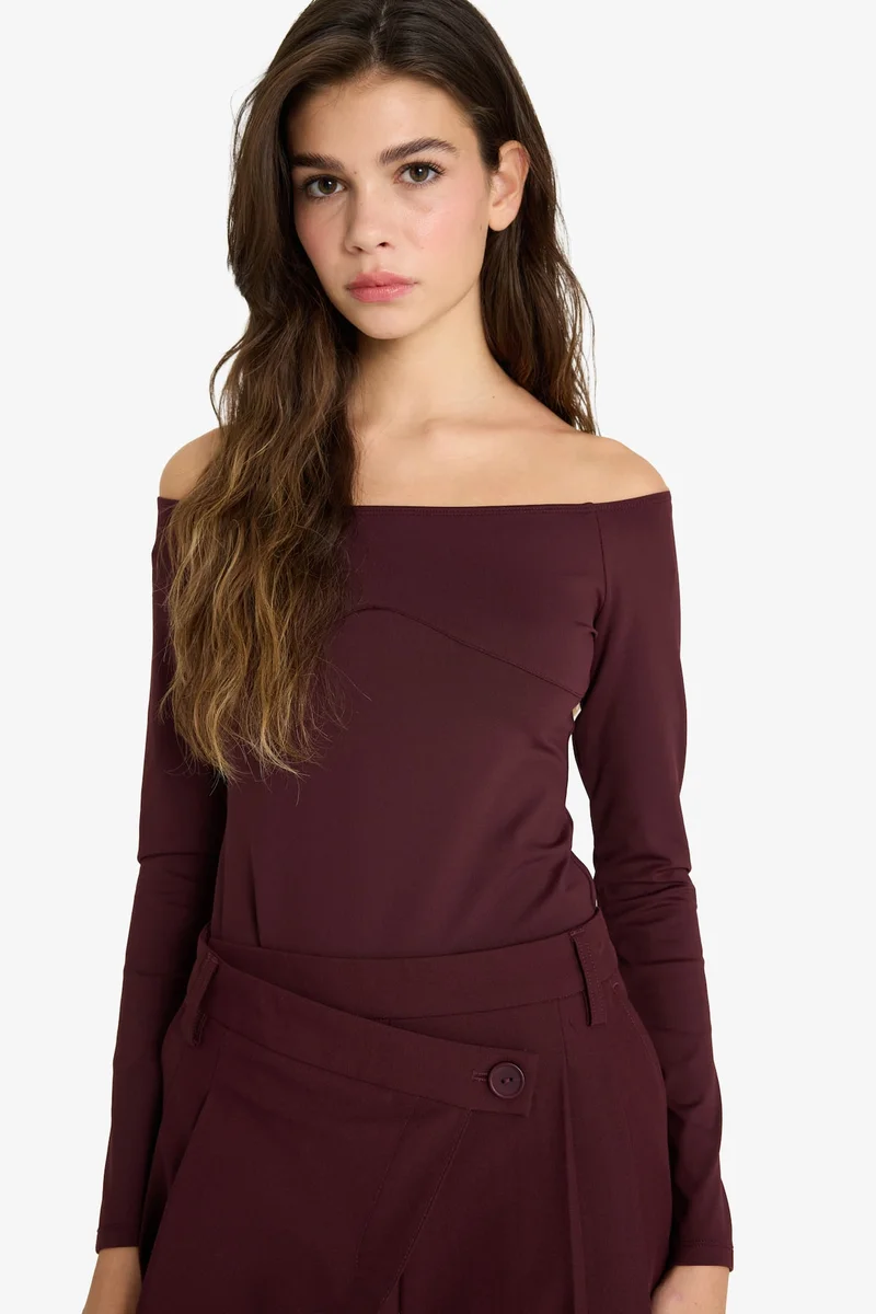 Defacto Boat Neck Long Sleeve Bodysuit