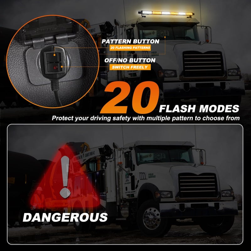 ASPL 26inch 126 LED Rooftop Emergency Strobe Lights Bar Double Side Flashing Safety Warning Traffic Advisor Light Bar Hazard Snow Plow Light for Trucks Vehicles Construction Tow Pickup(Amber/White) - Image 5