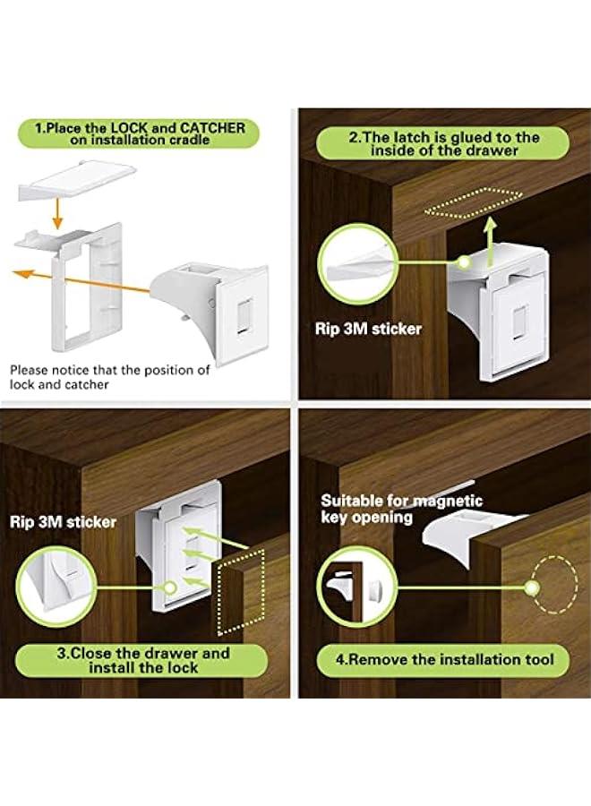 Gonice Child Safety Magnetic Cabinet Locks with Key Invisible Baby Proofing Toddlers Safety Locks for Kitchen Cupboards Drawers Magnetic Child Locks Baby Latches, No Tools Required (4 Locks + 1 Key) - Image 2