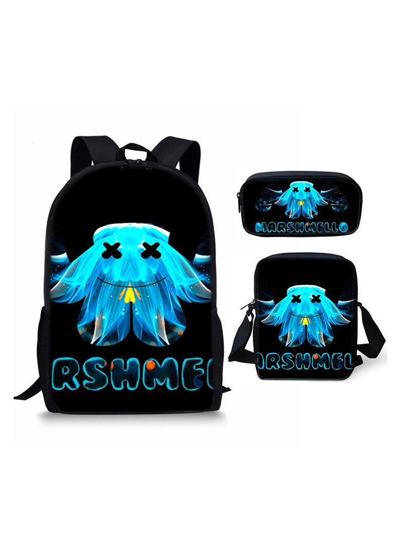Versatile Electronic Music Marshmello Schoolbag High School Student Backpack 42*29*16CM+Pen Bag 24*14*7CM+Shoulder Bag 23*19*6CM three-piece set - Image 1