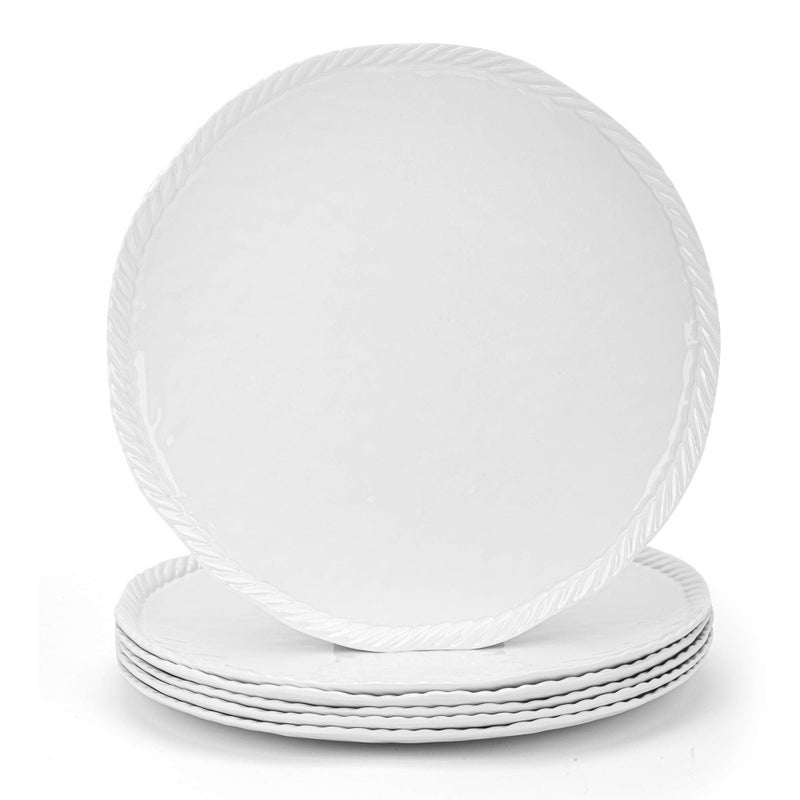 KXWARE Melamine Plate 11inch Dinner Plates with Rope Edge Design set of 6 White