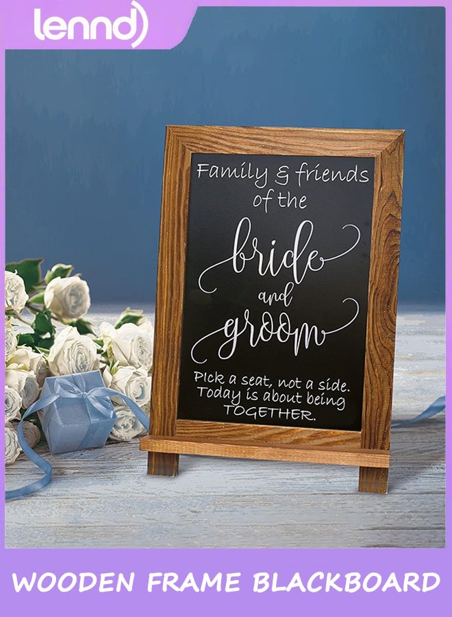 LENND Framed Tabletop Chalkboard Sign, Rustic Wood Frame, Small Magnetic Chalkboard, Built-in Ledge and Folding Stand, One White Chalk Marker Included - Image 2