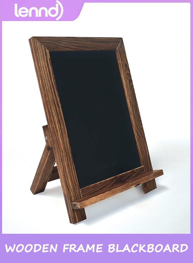 LENND Framed Tabletop Chalkboard Sign, Rustic Wood Frame, Small Magnetic Chalkboard, Built-in Ledge and Folding Stand, One White Chalk Marker Included - Image 1