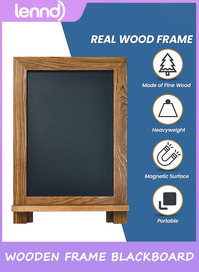 LENND Framed Tabletop Chalkboard Sign, Rustic Wood Frame, Small Magnetic Chalkboard, Built-in Ledge and Folding Stand, One White Chalk Marker Included - Image 4
