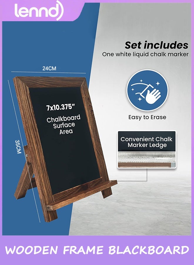 LENND Framed Tabletop Chalkboard Sign, Rustic Wood Frame, Small Magnetic Chalkboard, Built-in Ledge and Folding Stand, One White Chalk Marker Included - Image 3