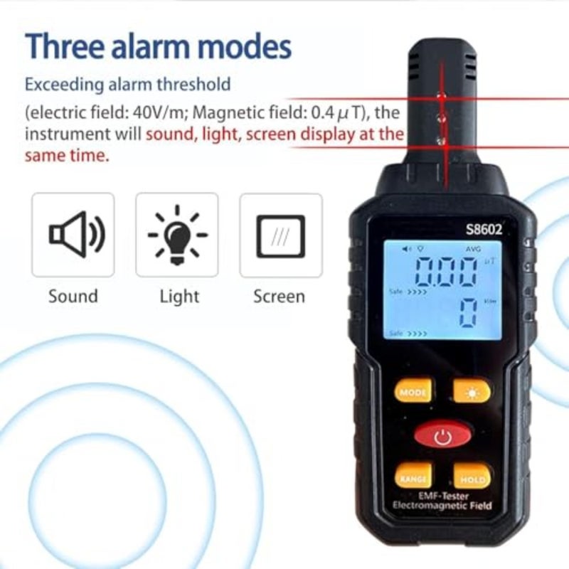 كاشف إشعاع EMF محمول للاستخدام المنزلي والصناعي، جسم بلاستيكي ABS، أسود، قياس عالي الدقة في الوقت الحقيقي وتسجيل البيانات للأجهزة وخطوط الكهرباء - Image 4
