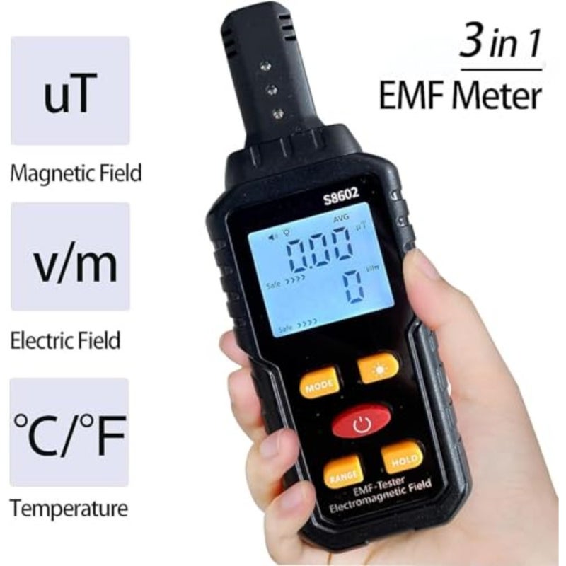 كاشف إشعاع EMF محمول للاستخدام المنزلي والصناعي، جسم بلاستيكي ABS، أسود، قياس عالي الدقة في الوقت الحقيقي وتسجيل البيانات للأجهزة وخطوط الكهرباء - Image 2