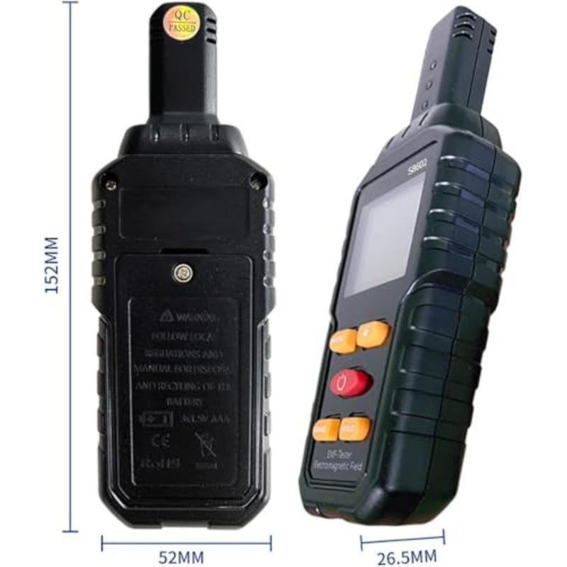 كاشف إشعاع EMF محمول للاستخدام المنزلي والصناعي، جسم بلاستيكي ABS، أسود، قياس عالي الدقة في الوقت الحقيقي وتسجيل البيانات للأجهزة وخطوط الكهرباء - Image 5