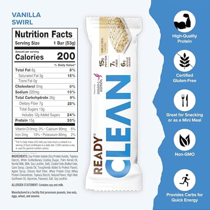 Ready® Protein Bars – High-Protein Snack with 15g Whey Protein, All-Natural Ingredients, Supports Lean Muscle and Recovery, No Artificial Sweeteners – Vanilla Swirl, 12-Pack - Image 2