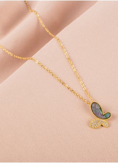 The Black Pearl Accessories Zirconic Butterfly Abalone Shell Enamel Stainless Steel Pendant Necklace  - Image 3