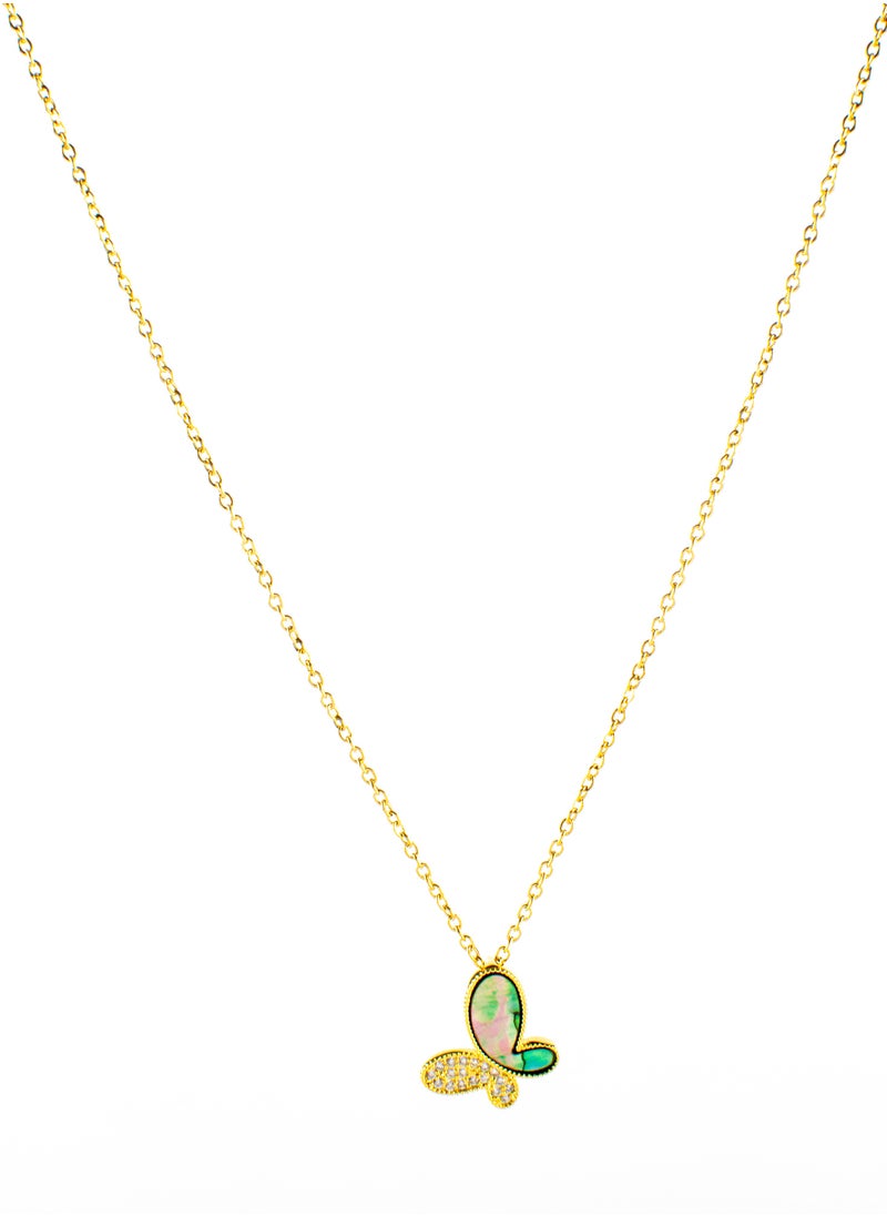 The Black Pearl Accessories - Zirconic Butterfly Abalone Shell Enamel Stainless Steel Pendant Necklace - Image 1