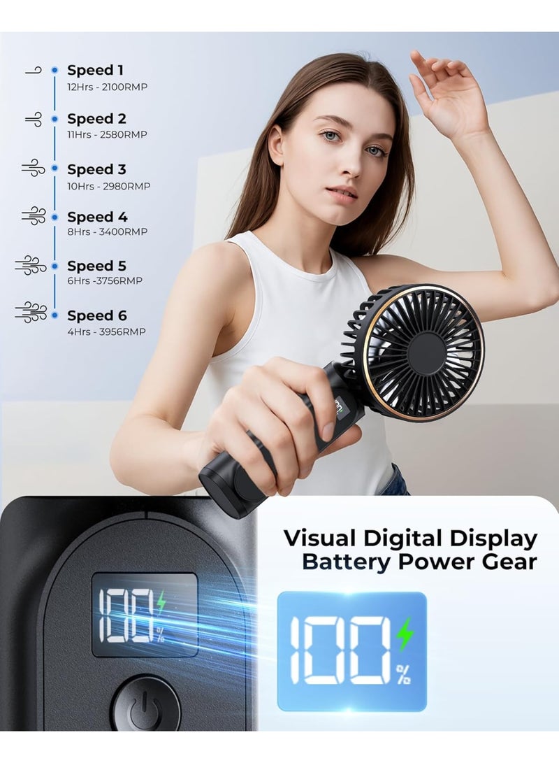 Portable Fan Rechargeable, 4000mAh, 180 Adjustable 6 Speed Wind, 90° Ajustable, Display Electricity in Real Time, USB Rechargeable Foldable Fan, Quiet Personal Fan with Power Bank for Outdoor Indoor, Home, Office, Travel - Image 1