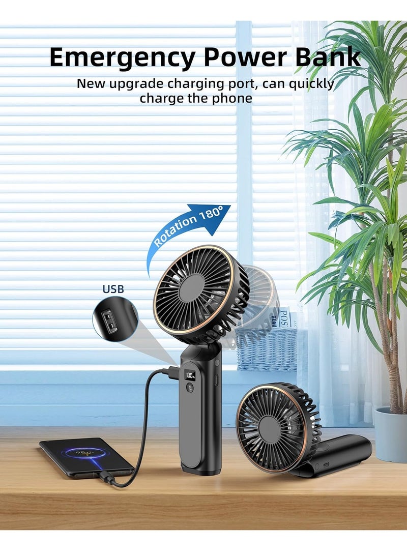Portable Fan Rechargeable, 4000mAh, 180 Adjustable 6 Speed Wind, 90° Ajustable, Display Electricity in Real Time, USB Rechargeable Foldable Fan, Quiet Personal Fan with Power Bank for Outdoor Indoor, Home, Office, Travel - Image 5