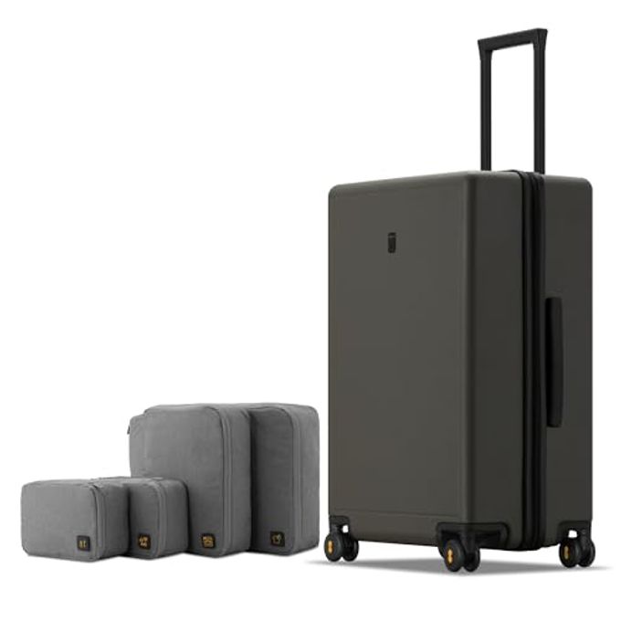 Level8 Elegance Checked Luggage, 24 Inch Hardside Suitcase, Lightweight Matte Hardshell With Tsa Lock, Large Suitcases With Spinner Wheels, Olive Green - Image 1