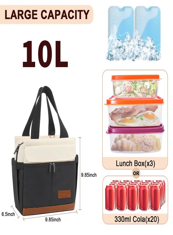 Joymee Lunch Box for Men Insulated Lunch Bag Women with Shoulder Strap Reusable Leakproof Large Spacious Lunch Cooler Tote for Women Adult with Bottle Holder and Side Pockets for Work - Black - Image 2
