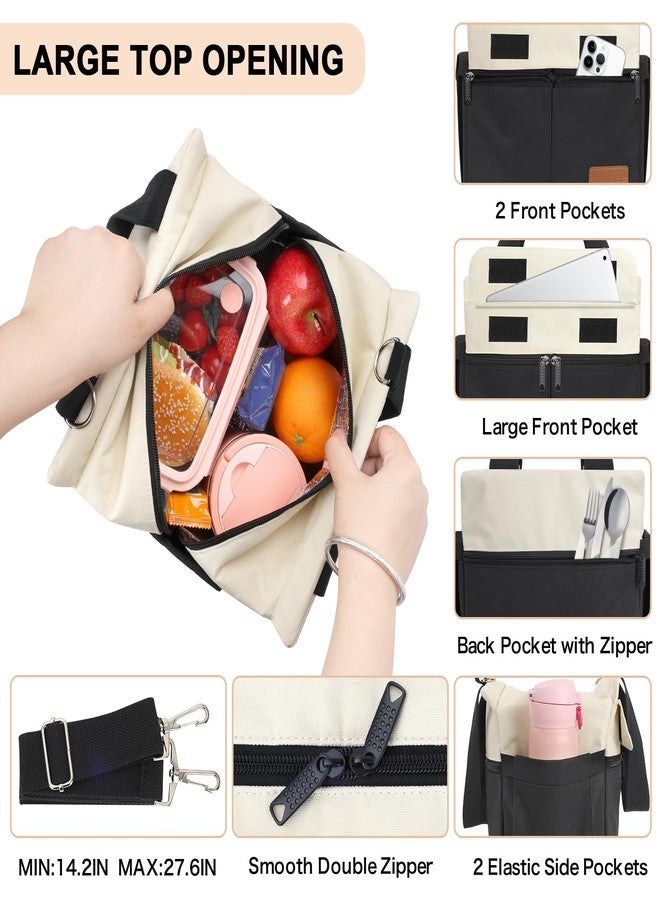 Joymee Lunch Box for Men Insulated Lunch Bag Women with Shoulder Strap Reusable Leakproof Large Spacious Lunch Cooler Tote for Women Adult with Bottle Holder and Side Pockets for Work - Black - Image 4
