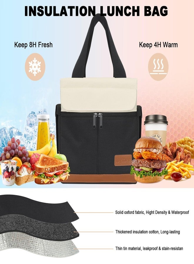 Joymee Lunch Box for Men Insulated Lunch Bag Women with Shoulder Strap Reusable Leakproof Large Spacious Lunch Cooler Tote for Women Adult with Bottle Holder and Side Pockets for Work - Black - Image 3