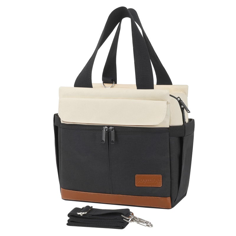 Joymee Lunch Box for Men Insulated Lunch Bag Women with Shoulder Strap Reusable Leakproof Large Spacious Lunch Cooler Tote for Women Adult with Bottle Holder and Side Pockets for Work - Black - Image 1