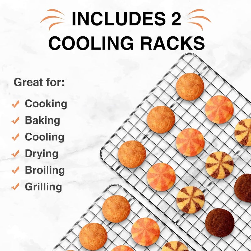 Deedro Cooling Rack for Baking 2-Pack, 15 x 10 Inches Baking Rack, Stainless Steel Wire Cookie Rack Fits Jelly Roll Sheet Pan, Oven Safe for Cooking, Roasting, Grilling - Image 2