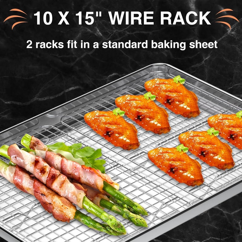 Deedro Cooling Rack for Baking 2-Pack, 15 x 10 Inches Baking Rack, Stainless Steel Wire Cookie Rack Fits Jelly Roll Sheet Pan, Oven Safe for Cooking, Roasting, Grilling - Image 5