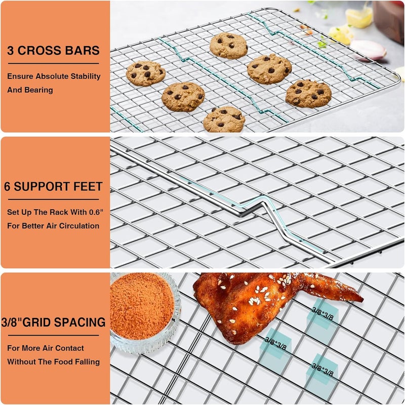 Deedro Cooling Rack for Baking 2-Pack, 15 x 10 Inches Baking Rack, Stainless Steel Wire Cookie Rack Fits Jelly Roll Sheet Pan, Oven Safe for Cooking, Roasting, Grilling - Image 3