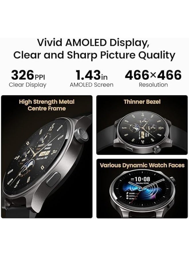 توزو ساعة ذكية TOZO AMOLED S5 للرجال والنساء (إجراء وتلقي المكالمات) - شاشة HD بحجم 1.43 بوصة، أكثر من 100 وضع رياضي، متتبع صحي (الأكسجين، القلب، والنوم)، مقاومة للماء IP68 مع سوار سيليكون (أسود) - Image 2