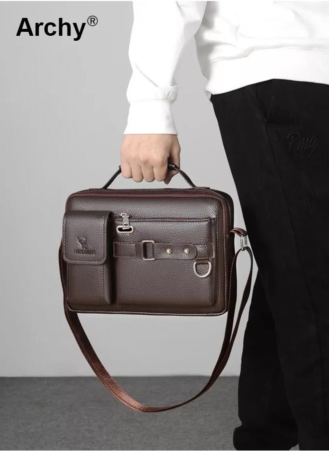Archy Dark Brown Business Messenger Shoulder Bag Retro Chic PU Leather Portable Crossbody/Shoulder Bag  - Image 3