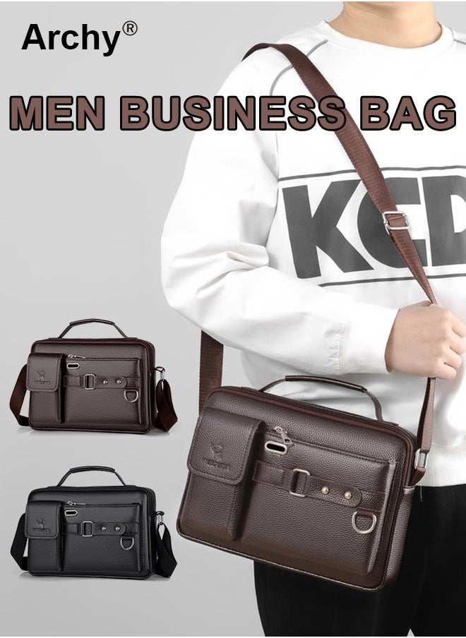 Archy Dark Brown Business Messenger Shoulder Bag Retro Chic PU Leather Portable Crossbody/Shoulder Bag  - Image 1