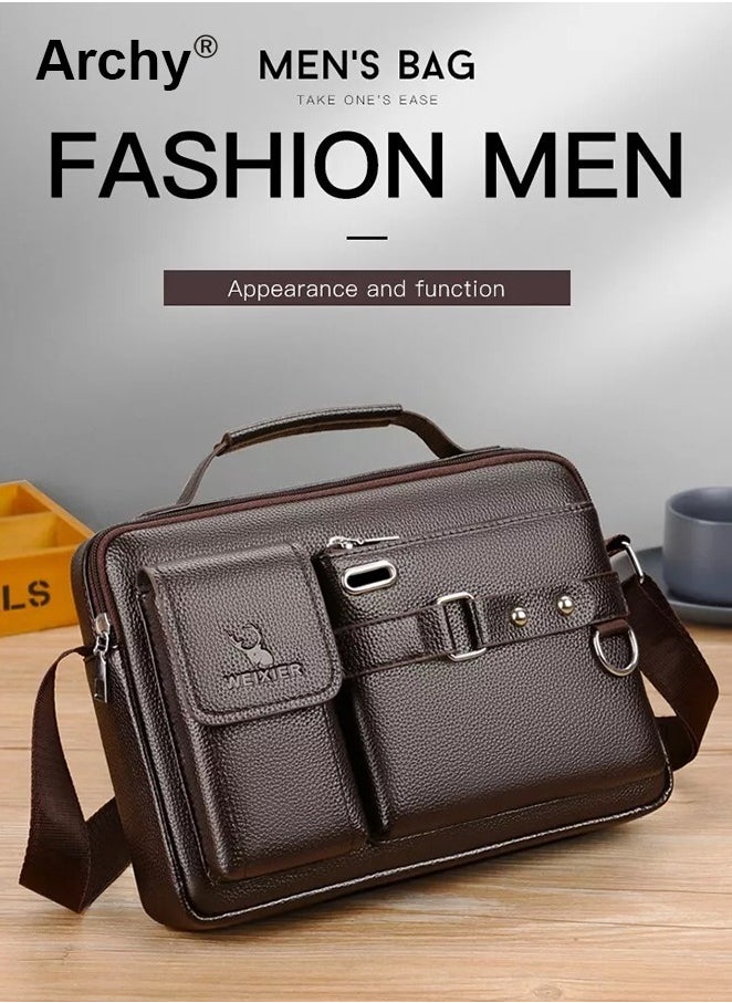 Archy Dark Brown Business Messenger Shoulder Bag Retro Chic PU Leather Portable Crossbody/Shoulder Bag  - Image 2
