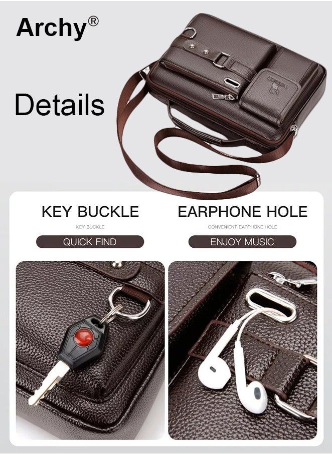 Archy Dark Brown Business Messenger Shoulder Bag Retro Chic PU Leather Portable Crossbody/Shoulder Bag  - Image 4
