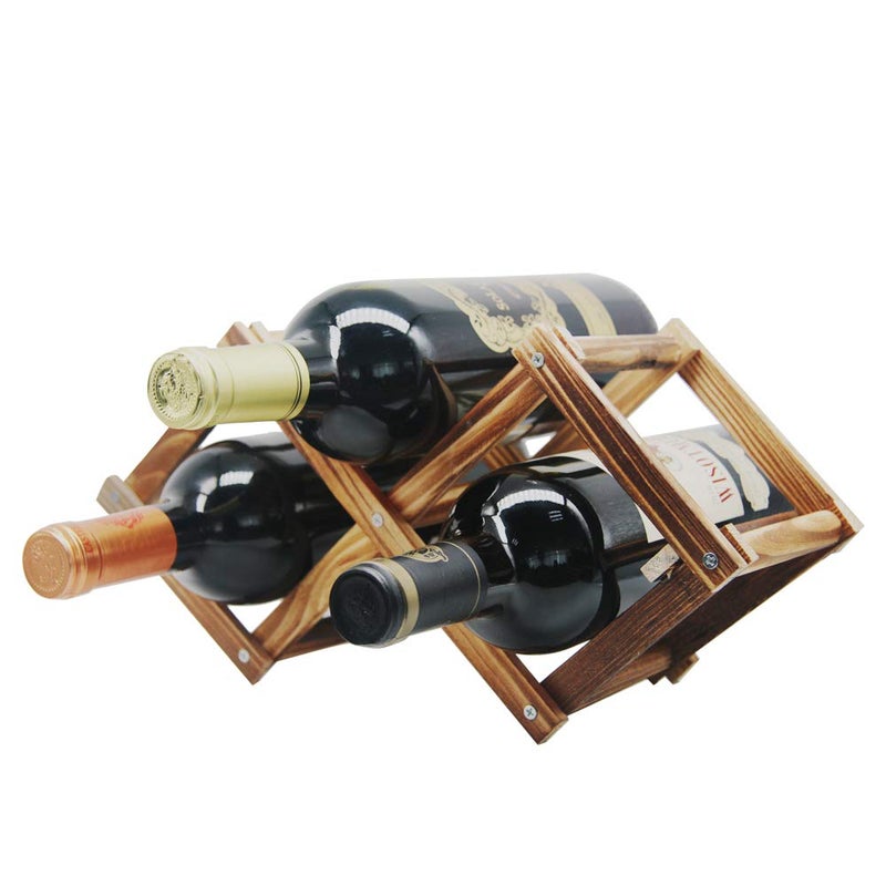 MUGLIO Foldable Wooden Wine Bottle Holder Free Standing Natural Wine Shelves for Pantry 2 Slots for 3 Bottles Wine Rack - Image 1