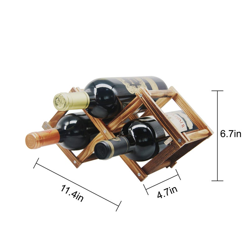 MUGLIO Foldable Wooden Wine Bottle Holder Free Standing Natural Wine Shelves for Pantry 2 Slots for 3 Bottles Wine Rack - Image 3