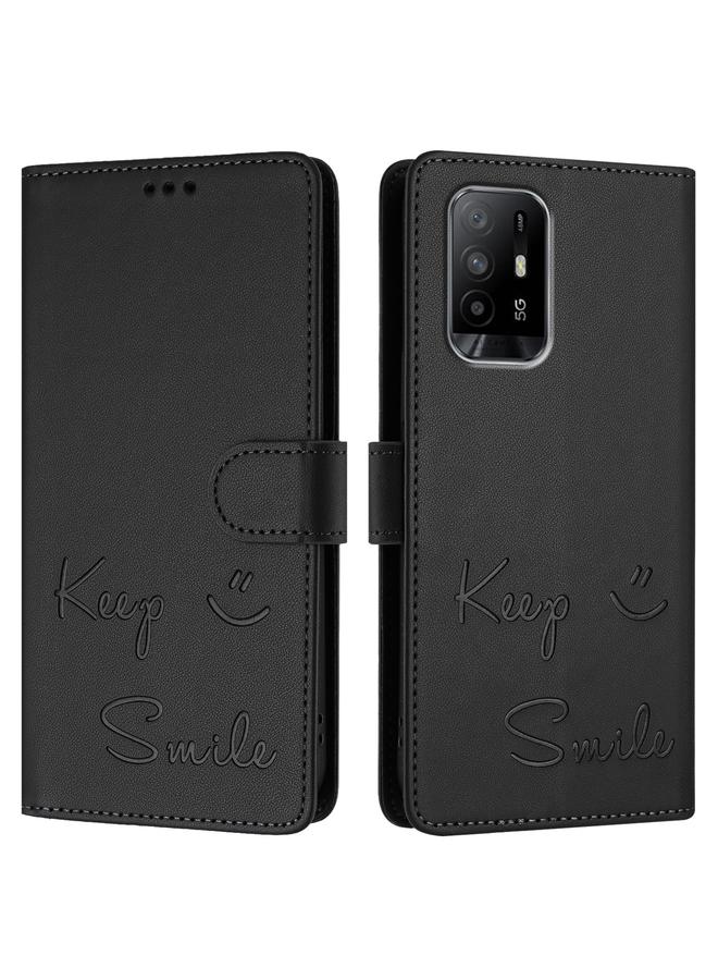 اس-توب جراب لهاتف OPPO A95 4G Global / Reno6 Lite جراب هاتف جلدي بنقش ابتسامة بتقنية RFID - Image 3