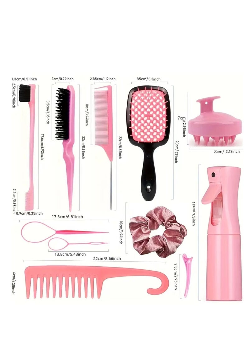 Laseta Purple 14-piece Hair Comb Set Sharp Tail Comb Wide Tooth Comb Multi-functional Makeup Comb Eyebrow Brush High Pressure Watering Can Hair Clips - Image 4