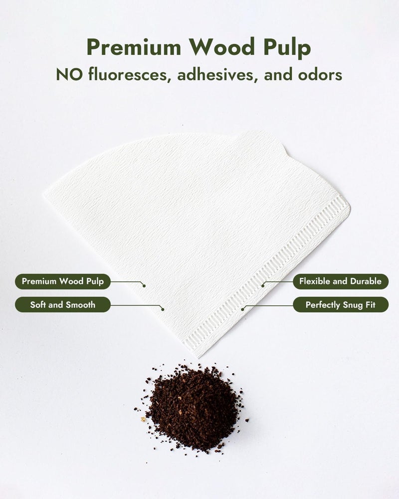 ZEBROC Cone Shaped Unbleached Natural Coffee Filters -Size 02, Natural Paper Coffee No Blowout, Disposable for Pour Over Drip Coffee Maker (2-4 Cup) V60 Paper Coffee Filters(100, V Shape White) - Image 3