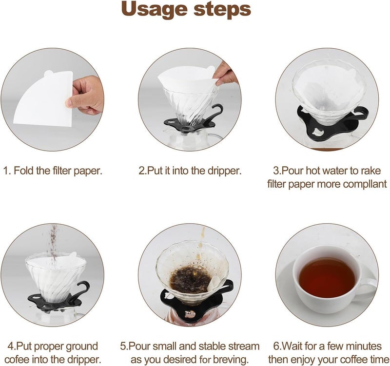ZEBROC Cone Shaped Unbleached Natural Coffee Filters -Size 02, Natural Paper Coffee No Blowout, Disposable for Pour Over Drip Coffee Maker (2-4 Cup) V60 Paper Coffee Filters(100, V Shape White) - Image 5